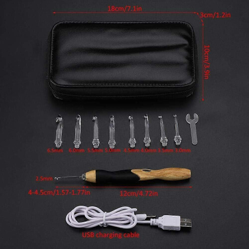 LED Hook Set, 9 in 1 USB Rechargeable Light Up Hook Hand Weaving Tools Sewing Silicone Handle