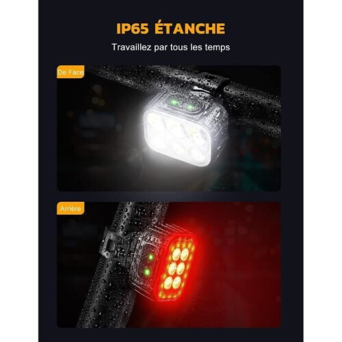 LED Bike Light - USB Rechargeable, IP65 Waterproof - Front and Rear Headlight, 4-6 Lighting Modes - White 2