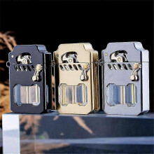 (Black) Mecha Metal Rocker Lighter(No Fuel),Retro Kerosene Windproof Lighter