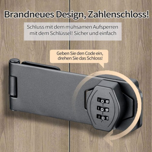 Lockable security hasp for furniture, 4 inches, with 3-digit lock 1