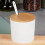 VILDE Ceramic Sugar Bowl - Set with Spoon - Modern Design - Bamboo Lid - 250 ml - White 2