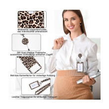 Sliding badge holder lanyard, card case, band, badge, clip, leopard print, lanyard card holder, waterproof, ID, expandable loop