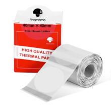 Compatibile con Phomemo M110 / M200, 180 pezzi/rotolo, etichette autoadesive circolari trasparenti 40x40 mm