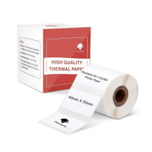 Compatibile con Phomemo M110 / M200. 320 etichette termiche autoadesive quadrate da 20x40 mm su sfondo bianco, formato rotolo.