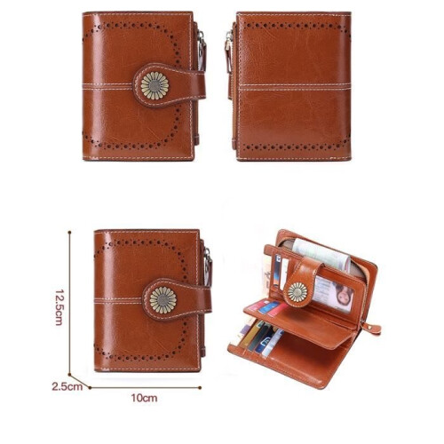 Women's Wallet - Leather - Large Capacity - 19 Card Slots - Brown 1