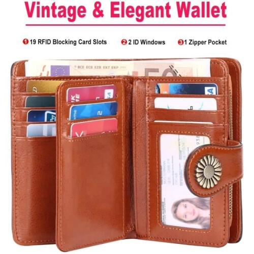 Women's Wallet - Leather - Large Capacity - 19 Card Slots - Brown 2