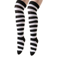 Chaussettes rayées longueur cuisse pour filles,-noir et blanc