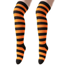 Paire de chaussettes hautes rayées pour enfants,-noir orange1