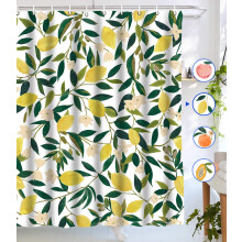 Badeværelsesforhæng med citronmotiv, 180 x 180 cm, slidstærkt polyesterstof, livligt citrondesign, nem at vedligeholde, hurtigttørrende, ideel