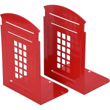 Bookends,1 Pair Heavy Metal Non Skid Sturdy Telephone Booth Decorative Gift for Bookshelf Office School Library (Bookends, Red)