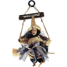 Witch pendant welcome house sign haunted house props and yellow hat.
