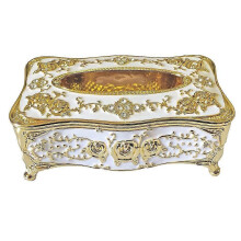 Rhinestone Tissue Box Holder,Luxurious European Style Rose Tissue Box Cover for Home(Gold&White)
