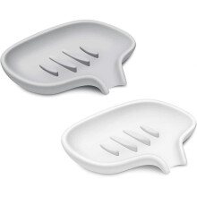Bathroom silicone soap dish, shower soap holder with drain tray, kitchen sink waterfall soap tray, 2-piece set