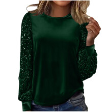 Women's Elegant Round Neck Shirt Long Sleeve Loose Long-Green L
