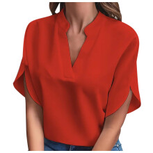 Women's Cold Shoulder Tops Summer Fashion Short Sleeve-Red XXL