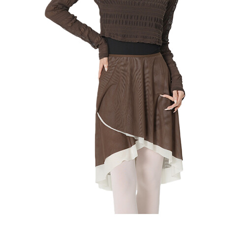 Adjustable Waist Ballet Skirt Double Layer Design for-Brown  S