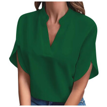 Women's Cold Shoulder Tops Summer Fashion Short-dark green XL