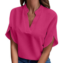 Women's Cold Shoulder Tops Summer Fashion Short-rose red L
