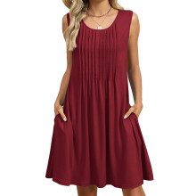 Women's Casual Sleeveless Camisole Pleated Vest-Burgundy L
