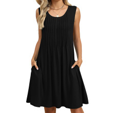 Women's Casual Sleeveless Camisole Pleated Vest Dress-Black S