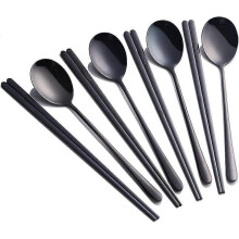 4 Sets Korean Chopsticks Korean Spoons Black Stainless Steel Chopsticks Spoon Service for 4 People