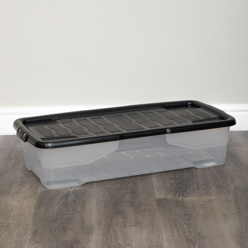 Samuel Alexander 42 Under Bed Clear Stackable and Nestable Storage Box with Black Lid
