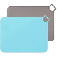 Kids Silicone Placemats, Dishwasher Safe Desk Mat, Toddler Portable Food Mat Travel Set of 2 (Grey