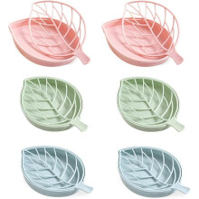 Soap Box Double Drain Soap Holder Leaf Shape Drainage Holder Tray Soap Storage Plate 6 Pcs Soap