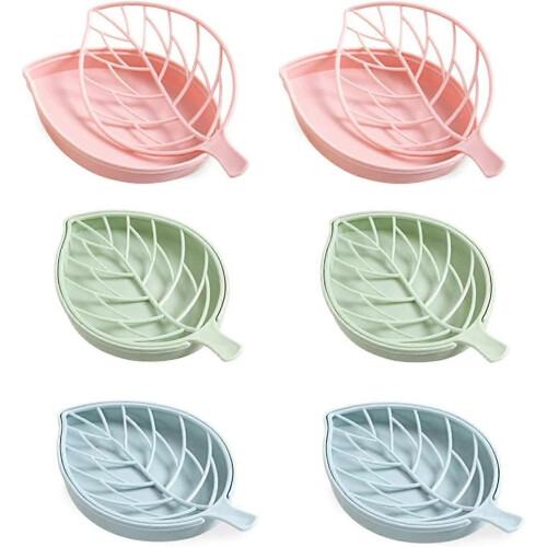 Soap Box Double Drain Soap Holder Leaf Shape Drainage Holder Tray Soap Storage Plate 6 Pcs Soap