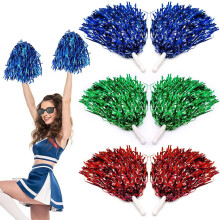 6 cheerleading-pomponer i metallisk folie – rød, blå, grøn