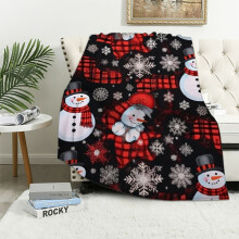 Christmas Throw Blanket – Snowflake Snowman Red Black