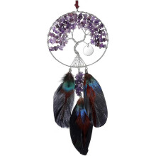 Dream Catcher Tree of Life Hanging Decoration Amethyst Healing Crystals Purple Dreamcatcher