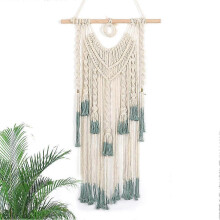 Wall Hanging Green and Beige Woven Tapestry Boho Chic Tassels Pendant Hippie Bohemian Wall Art Bedro