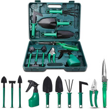 Garden Tool Set, 10Pcs Gardening Tool Kits with Transplanters Scissors Harrow Anti-Rust
