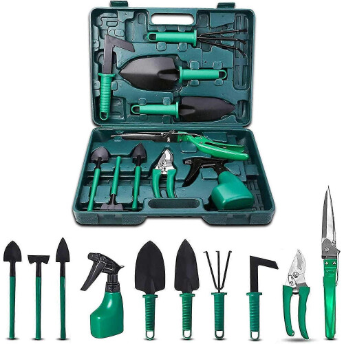 Garden Tool Set, 10Pcs Gardening Tool Kits with Transplanters Scissors Harrow Anti-Rust