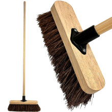 10” Outdoor Garden Broom with Wooden Handle Natural Stiff Bassine Hard Bristle w