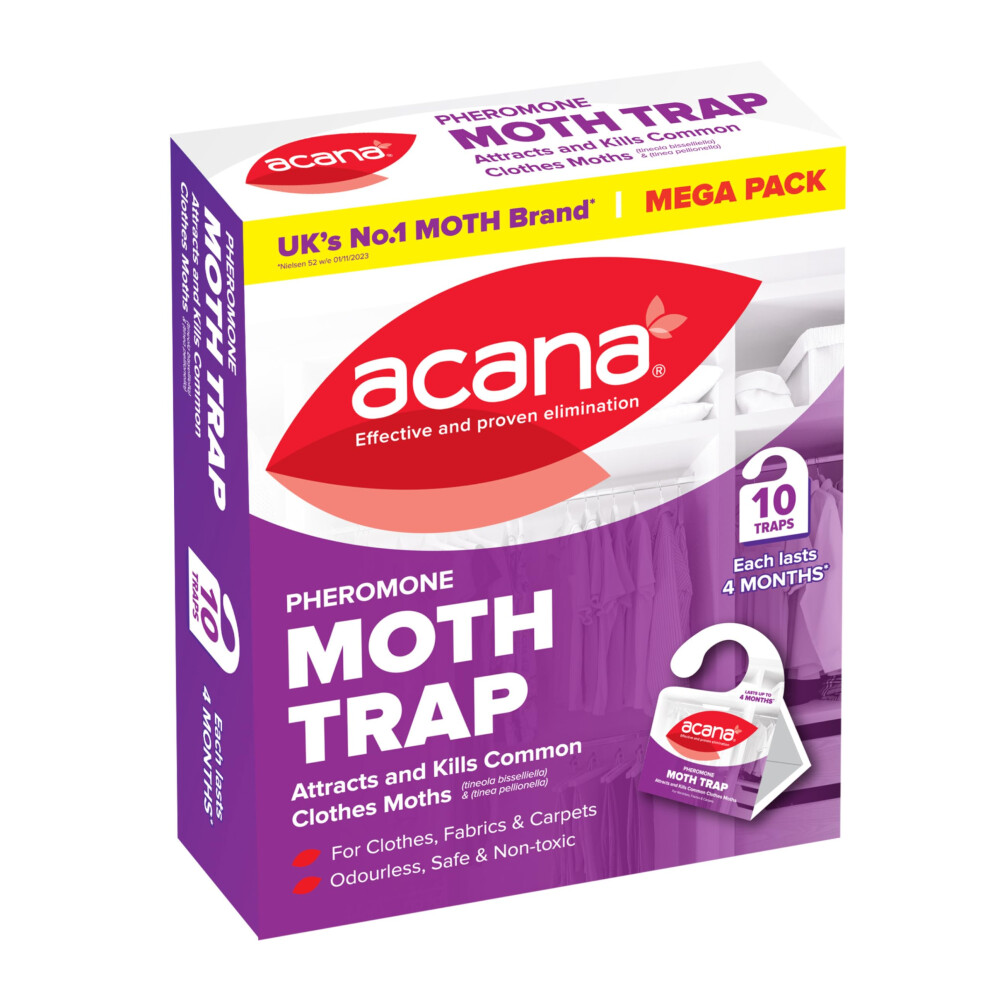 Acana Clothes Moth Traps 10 Pack – Attracts & Kills Clothes Moths With Natural Pheromone Glue Boards – Non-Toxic, Insecticide-Free Protection For