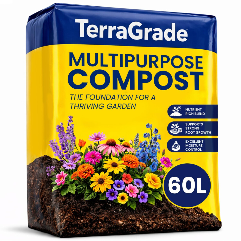 Ecoblaze Terragrade Multipurpose Compost 60L | Premium Potting & Garden Soil For Indoor & Outdoor Plants | Nutrient Rich Compost For Vegetables, Seeds, Seedli
