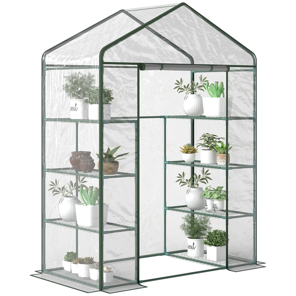Outsunny Walk In House With 4-Tier 8 Shelves, House With Green