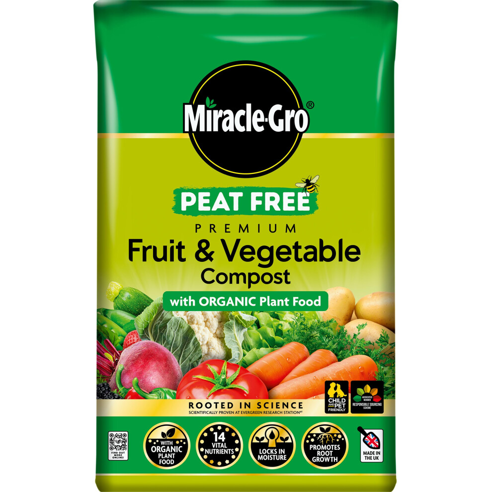 Miracle-Gro Peat Free Premium Fruit & Vegetable Compost With Organic Plant Food, 40 Litre