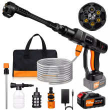 4000W Electric High Pressure Washer 300Bar / 3000 PSI Jet Wash Patio Car 6 in 1 Adjustable Nozzle, with 1pcs 3.0Ah Battery, 5m Hose