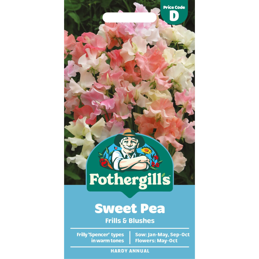 Mr Fothergill's Fothergill's Sweet Pea Frills & Blushes Flower Seeds, 20 Seeds, Sow: Jan-May, Sep-Oct, Pink/White