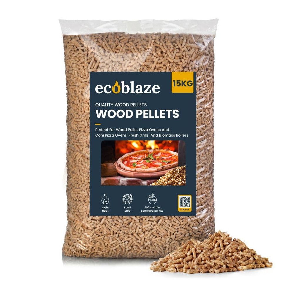 Ecoblaze 15Kg Premium Wood Pellets For Pizza Oven, Ooni, Ninja, Bbq Grill, Smokeless Fire Pit, Woodfire Pellet Smoker & Stove,100% Sustainable Biomas
