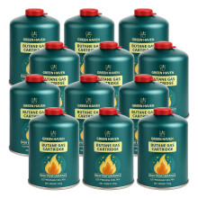Green Haven C500 Camping Gas Canisters 12 Pack | EN417 Screw-On Gas Cartridges |