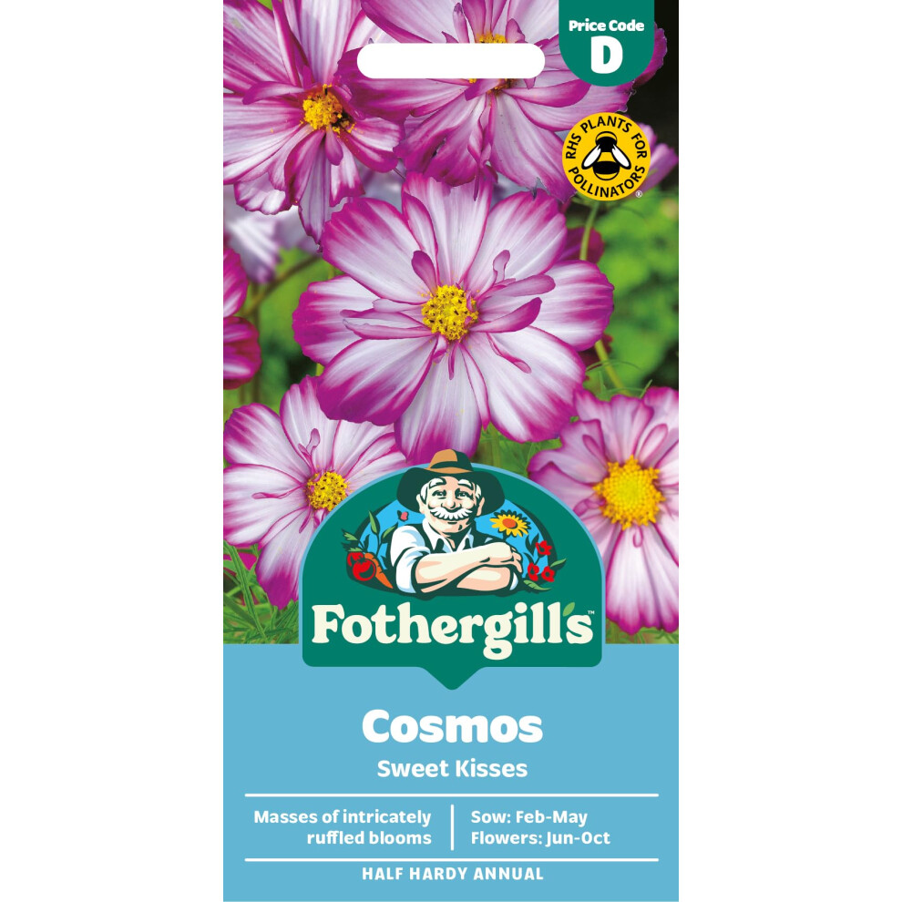 Mr Fothergill's Fothergill's Cosmos Sweet Kisses Flower Seeds, 50 Seeds, Sow: Feb-May, Pink/White