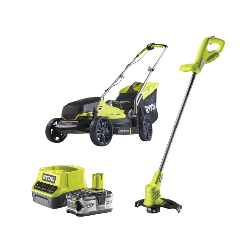 Ryobi 18V One+ Cordless Lawnmower And Grass Trimmer Twin Kit (1 X 4.0Ah)