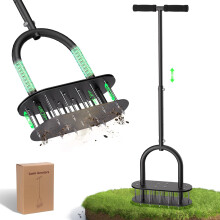 Onadak Lawn Aerator Automatic Dirt and Leaf Clean Design,Pre-Assembled 15 Iron Spikes Metal,Soil Lawn Aerating Tools for Yard Lawn and Garden, lawn a