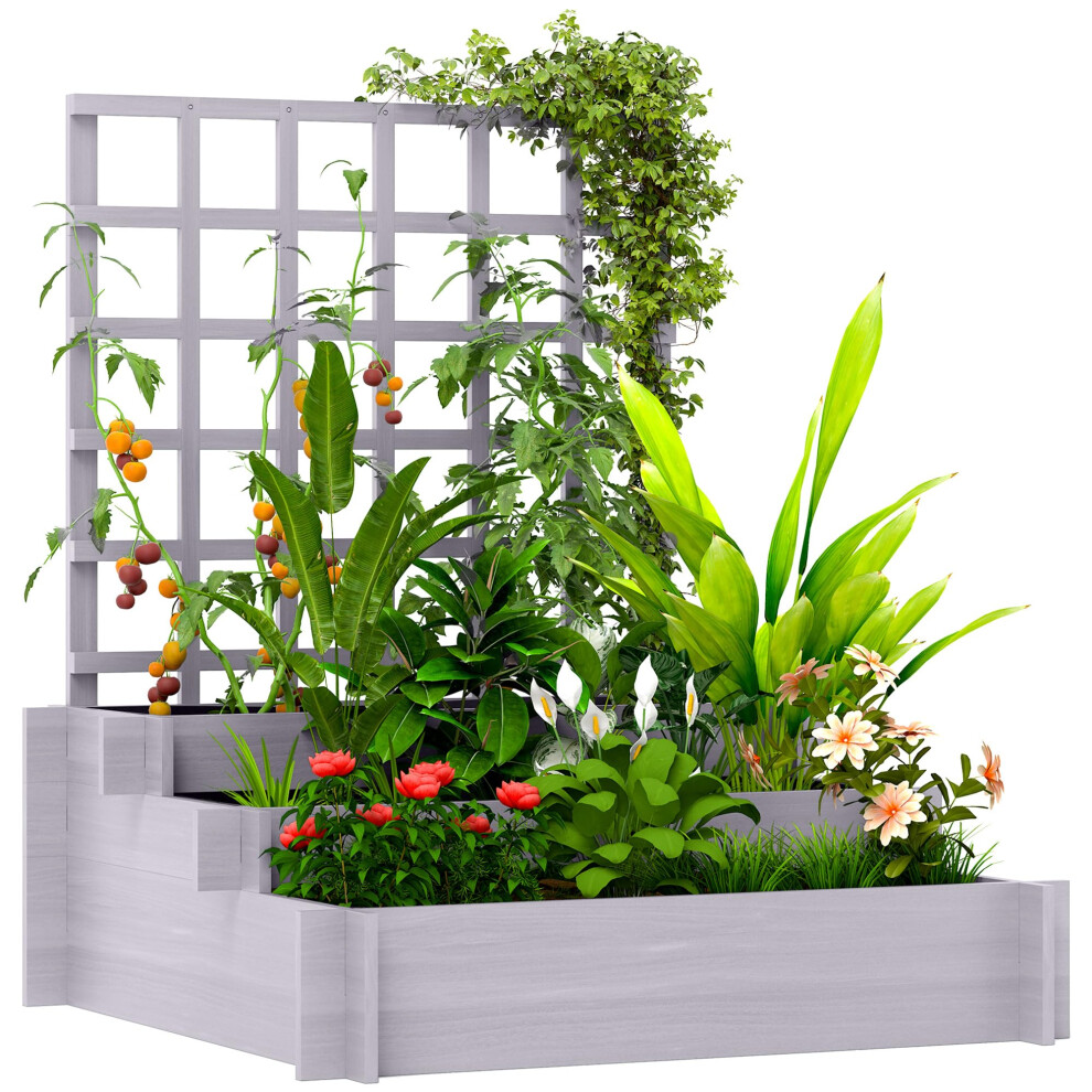 Outsunny 3 Tier Planters With Trellis For Vine Climbing, Wooden
