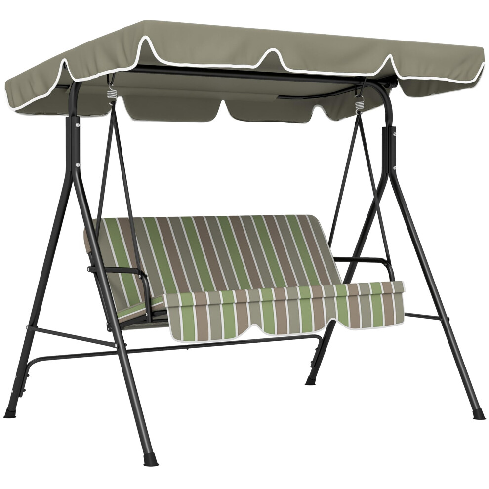 Outsunny 3 Seater Swing Chair With Adjustable Canopy, Garden Swing Green/Grey
