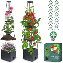 MYMULIKE Raised Garden Bed Planter Box with Trellis,Tomato Cage Planter Raised Garden Bed with Trellis for Climbing Vegetables Plants Tomato Cage w/S